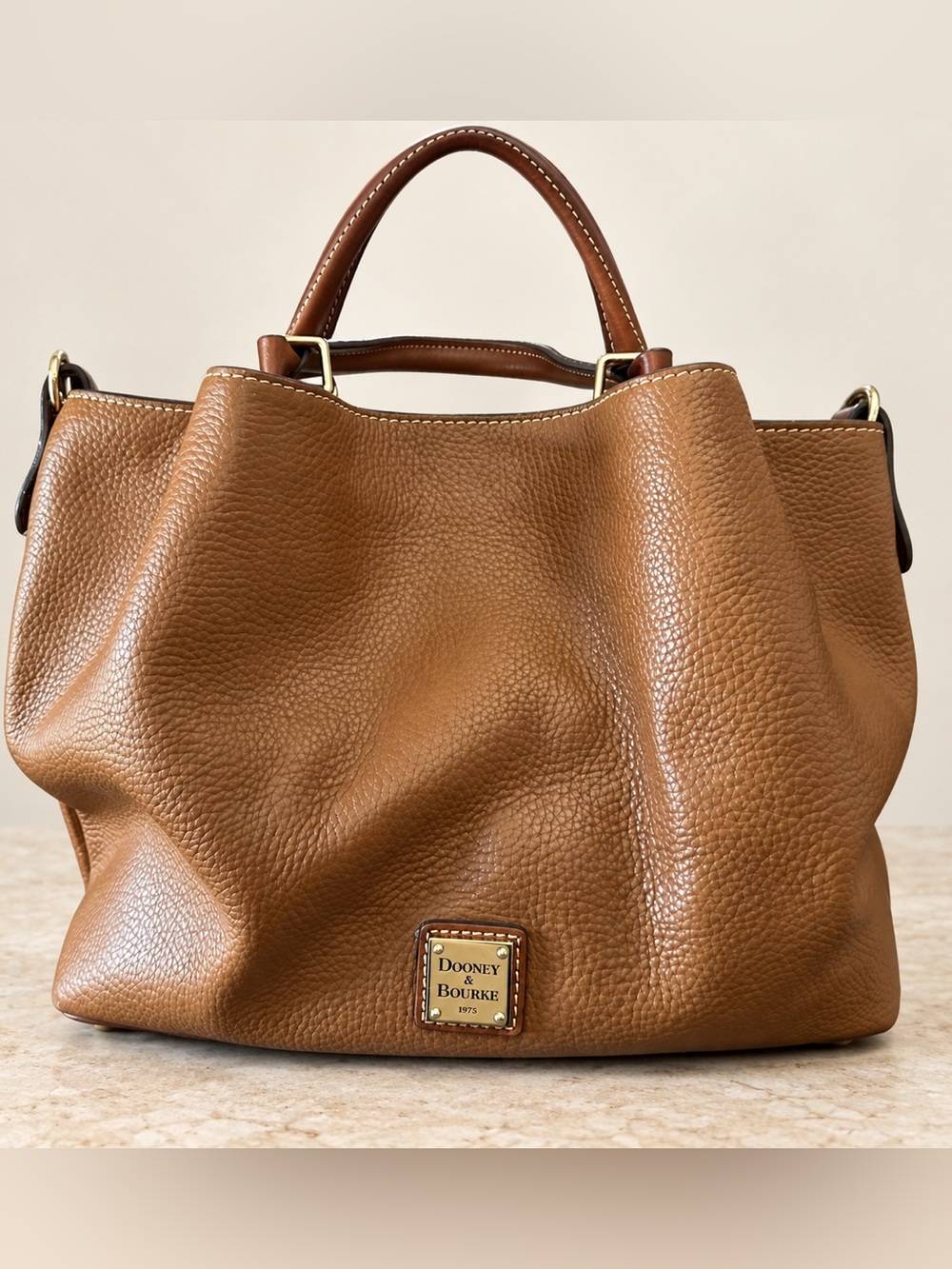 Dooney & Bourke Brown Pebbled Leather Tote with Top Handles